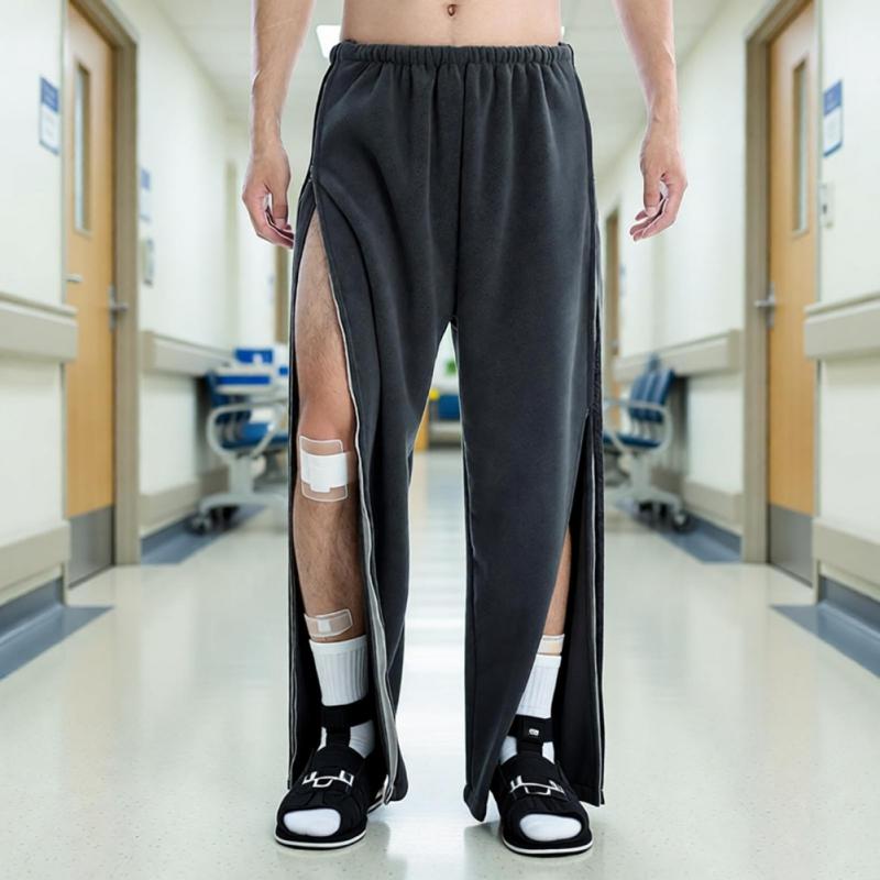 Мужские штаны для ухода за пациентами с полной молнией и флисовой подкладкой, послеоперационные, легко надеваются/снимаются