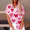 Женская свободная повседневная рубашка с короткими рукавами и отворотом с цифровым принтом и карманом