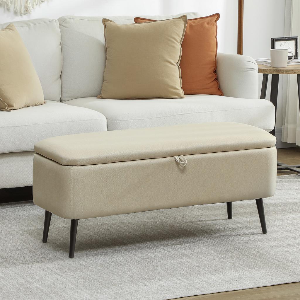 Fabric Storage Bench, 2-in-1, Black Steel Legs, 102 x 40 x 39.5 cm, Beige