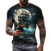 Summer Mens T Shirts Casual Loose T-shirt Sail Boat Pirate Ship 3D Printed O Neck Short Sleeve T Shirt Homme Oversized Quality