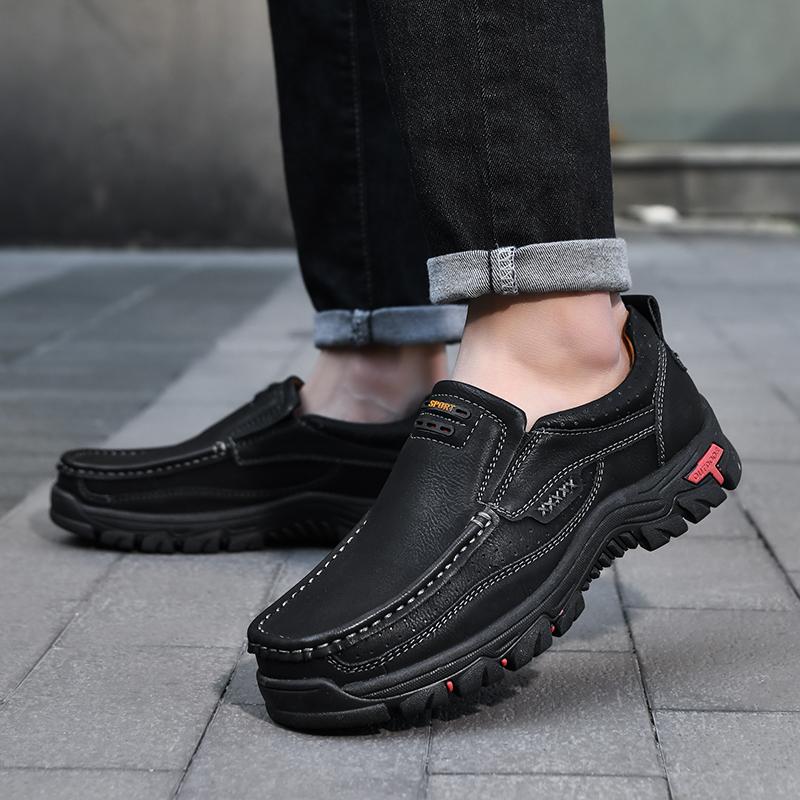 Fashion 2025 New Vintage Handmade Stitched Outdoor Men's Casual Shoes Size 38-48 Genuine Leather Breathable Anti-Slip Hiking Shoes