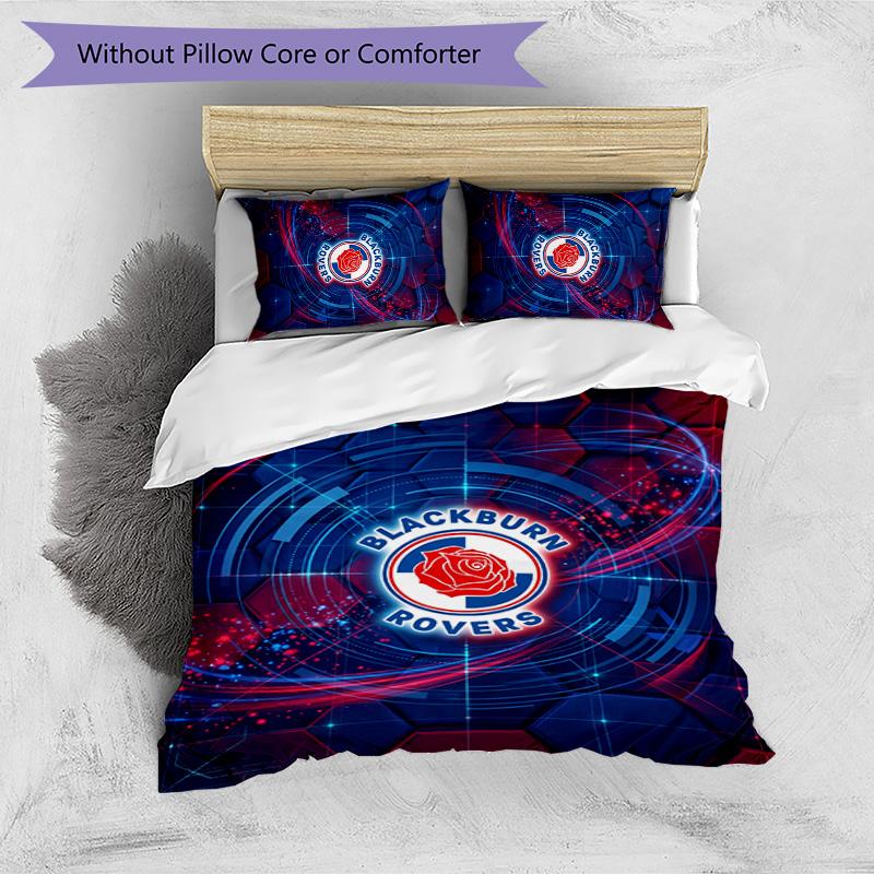 Blackburn Rovers Football Printed 3 Pieces Bedding Set, Comfortable Skin Friendly Bedroom Duvet Cover Set