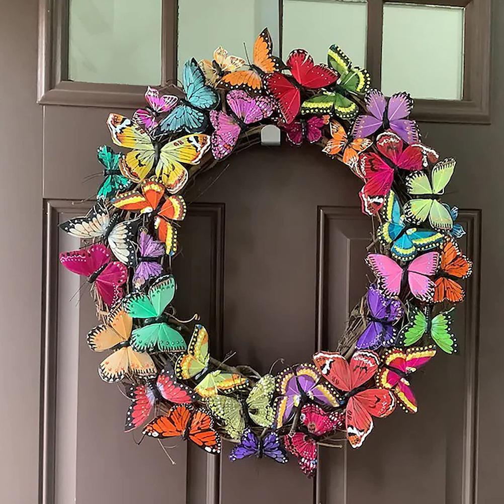 Artificial Butterfly Wreath Outdoor Decorative Welcome Wreath for Front Door Wall Window Spring