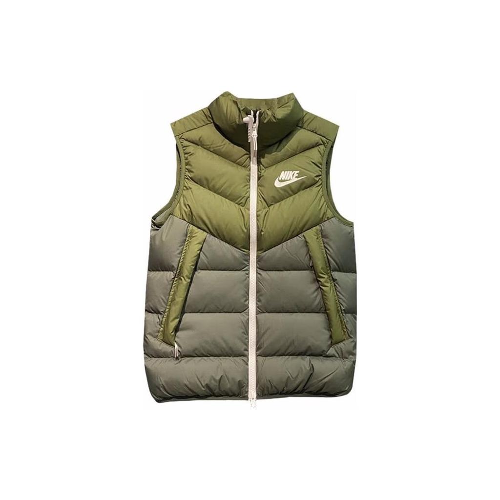 Nike Colorblock Stand Collar Zipper Logo Print Down Vest Men Vests Green DV0757-326