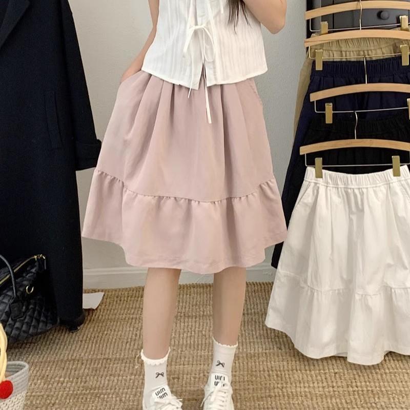 A Line Skirt For Women Summer Casual Polyester Slim Fit With Zipper For Daily Wear