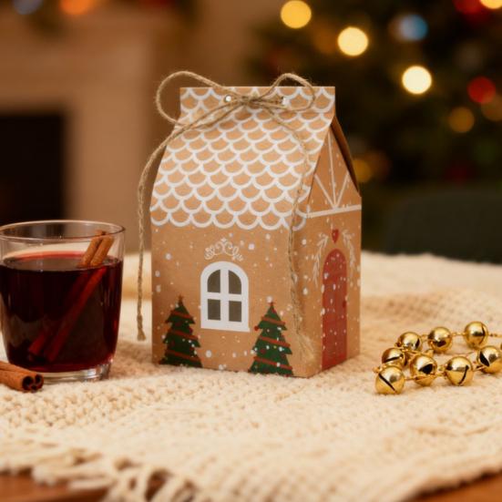 24 шт. Рождественская подарочная коробка в виде коттеджа 3D всплывающая подарочная коробка в форме домика бумажная коробка для угощений для праздничных сувениров упаковка для печенья и конфет