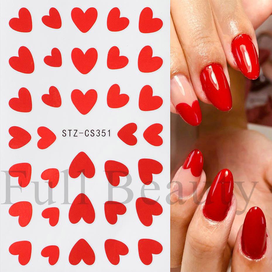 Nail Art Stickers Romantic Valentine's Day Red Love Heart Shaped Adhesive Nail Stickers