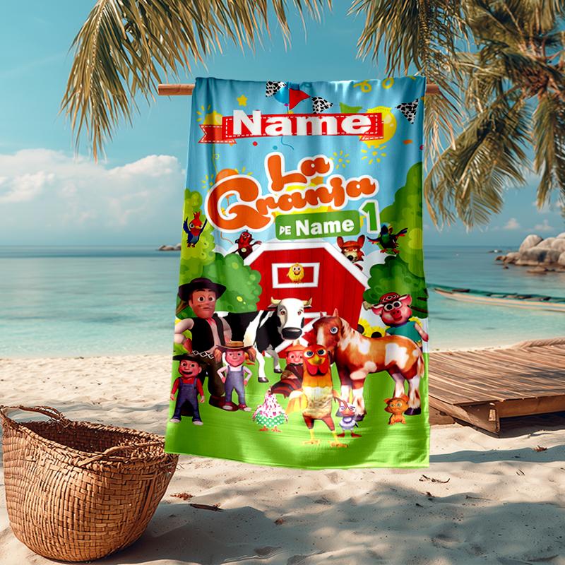 Custom Name Ultra-Soft Beach Towel with La Granja de Zenon Theme,Ideal for Pool - Camping, Diving - Perfect Travel Essential, Vibrant Beach Towel.