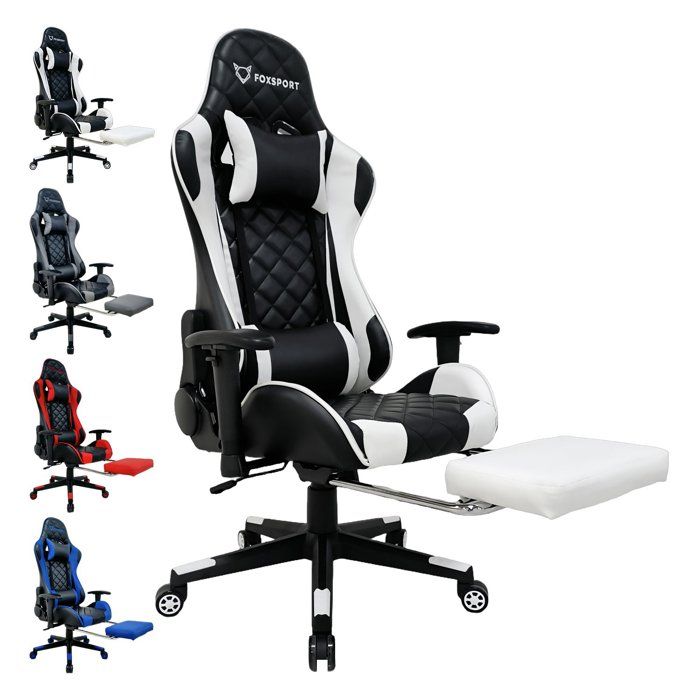FOXSPORT Chaise Gaming, Siège De Bureau Réglable, Fauteuil Gaming Avec Repose-Pieds télescopique,Inclinable 90 °-180 °-Blanc