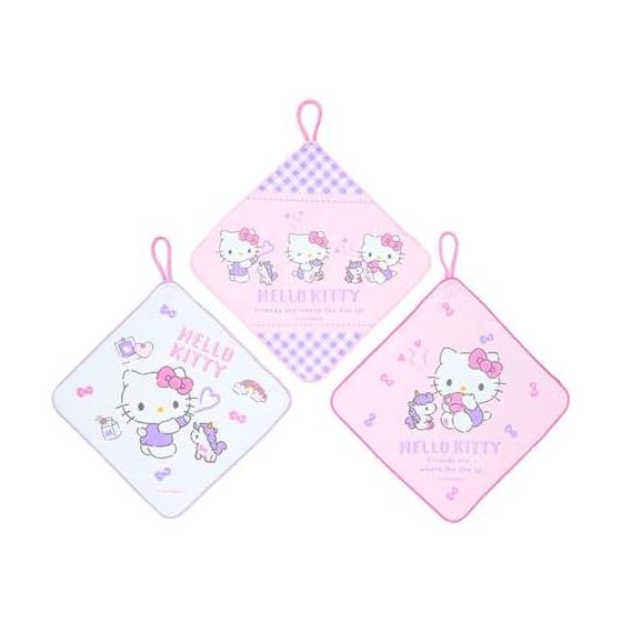 Sanrio Набор из 3 полотенец с петелькой Hello Kitty для детей Антибактериальная обработка с местом для имени Детский сад 249483