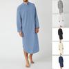 Men Cotton Button-down Sleep Robe Solid Color Stand Neck Long Sleeve Nightgown Fashion Comfortable Home Wear Loose Bathrobe