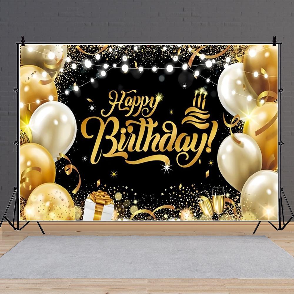 Черный Золотой С Днем Рождения Фото Фон Блестящий Плакат Фото Реквизит Фотостудия