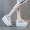 Fashion 12cm Women Summer Air Mesh Fashion Ins White Black Genuine Leather Chunky Sneaker Hollow Breathable Platform Wedge Shoes