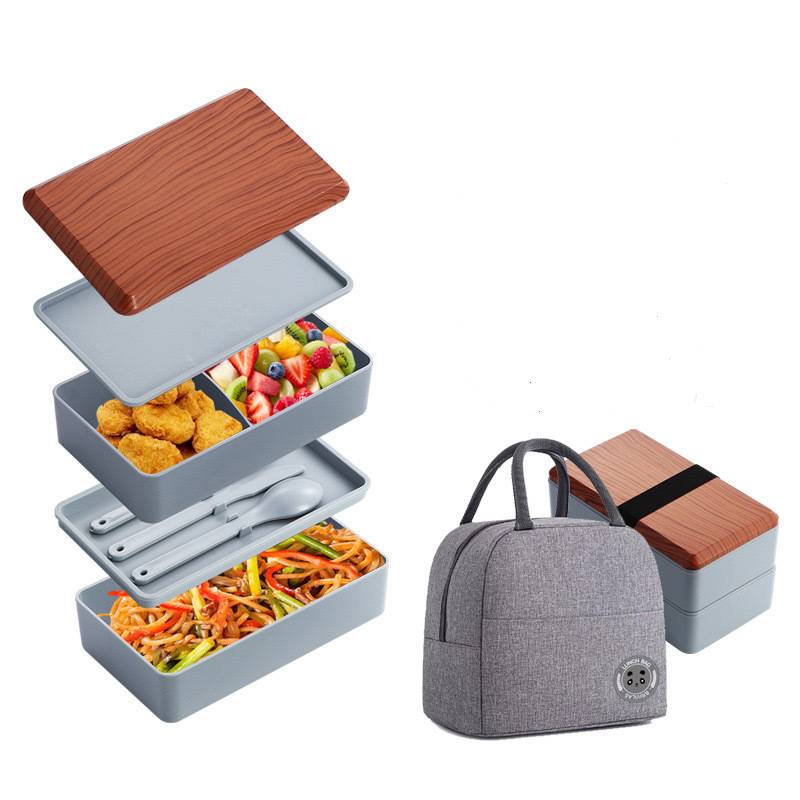 1200ML Stackable Bento Box 2-Tier Food Storage Container Set with Cutlery for Kids Crisper Microwave and Dishwasher Safe