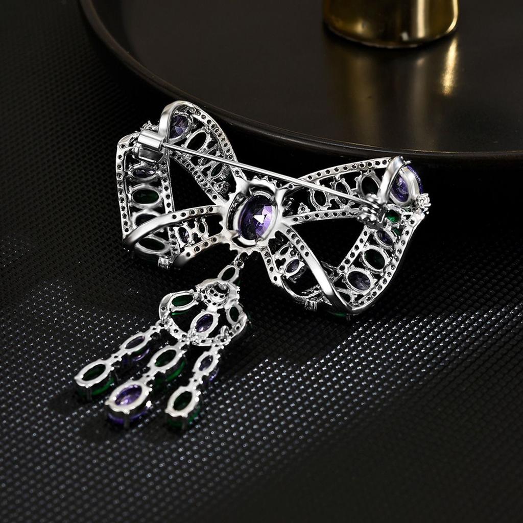 SUYU Women's Light Luxury Inlaid Zircon Tassel Pendant Bow Brooch Fashionable Versatile Niche Design Brooch Daily Accessories