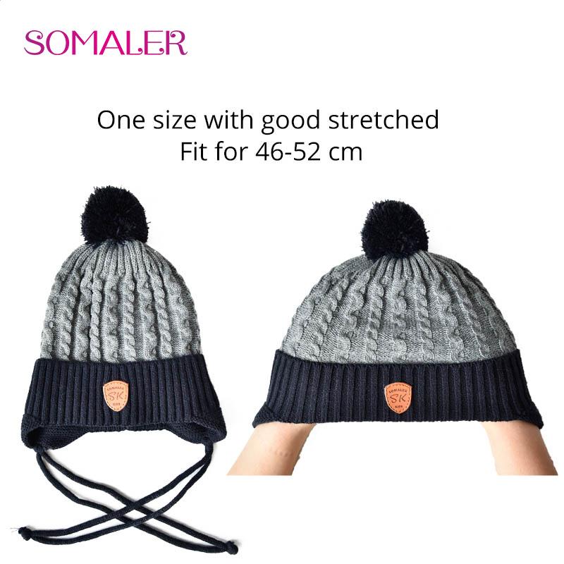 SOMALER Winter Baby Hat Real Fox Fur Pom Hat Knitted Boy Cap Cotton Earmuff Hat WarmThick Kid Beanie