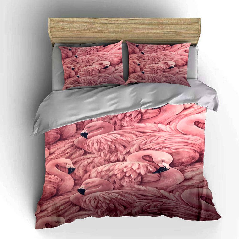 Pink flamingos and feathers. Bedding sets Duvet cover sets Duvet covers Pillowcases(1* Duvet Cover 2* Pillowcases without duvet insert)