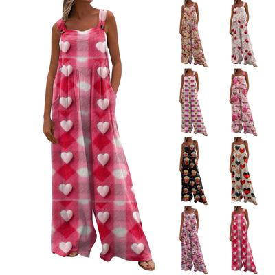 Широкий комбинезон для женщин, повседневный свободный комбинезон без рукавов с принтом и пуговицами, длинные брюки, комбинезон с карманами