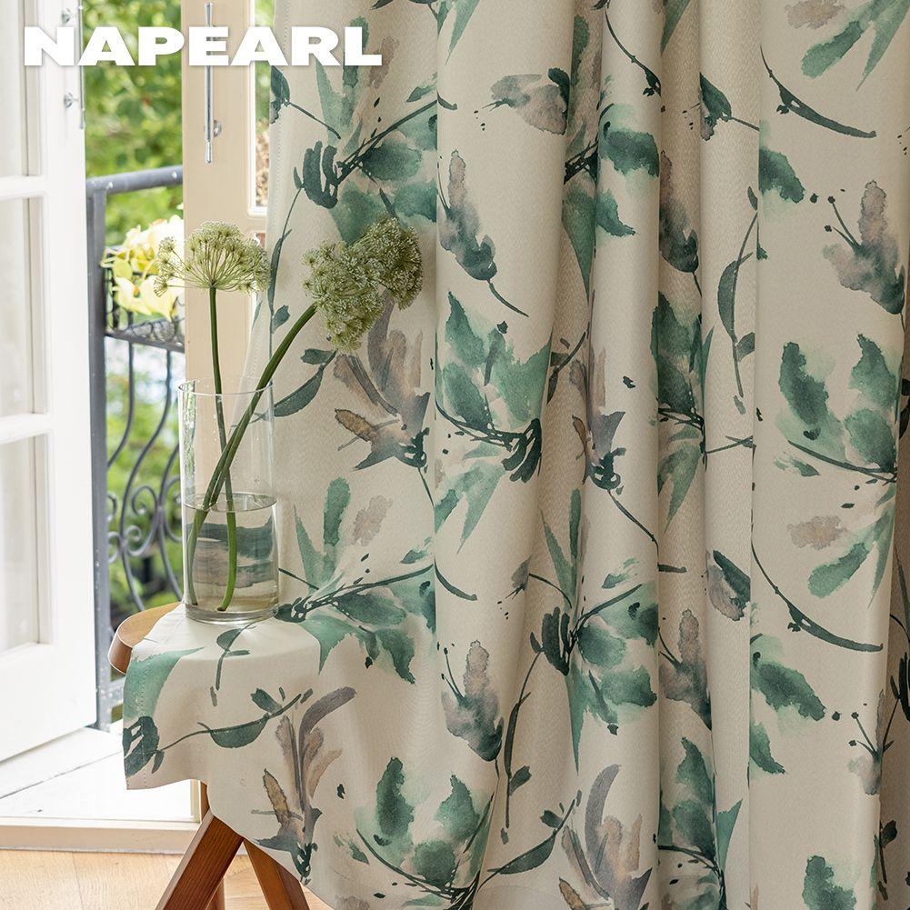 1PC NAPEARL 70-80% Light Blocking Pastoral Style Green Plant Printed Blackout Curtain For Bedroom Living Room Home Decor