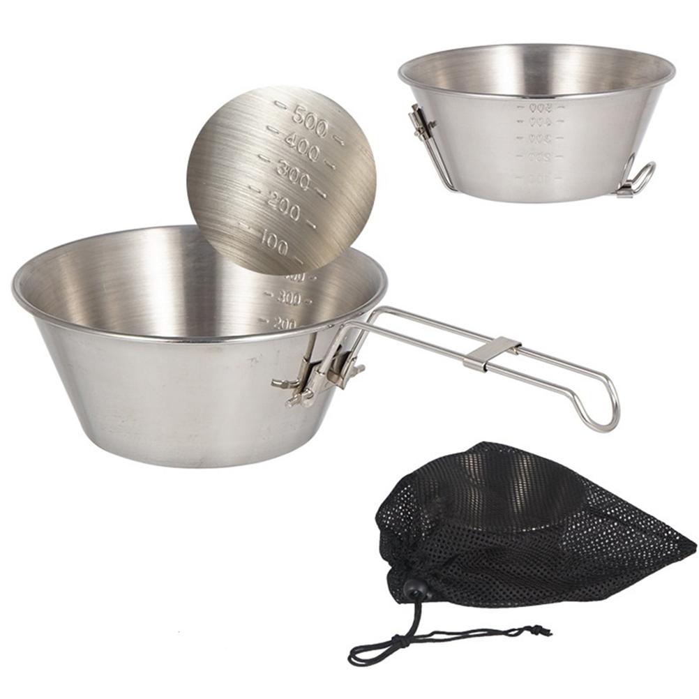 Stainless Steel Camping Bowl with Folding Handle Portable Lightweight Compact Camping Cup for