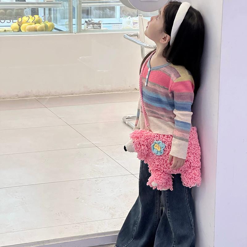 Очаровательная вязаная крючком плюшевая сумка-пудель ручной работы для детей в коричневом, розовом и белом цветах