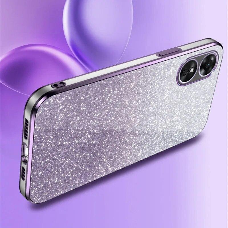 Luxury Gradient Glitter Plating Case For OPPO A78 A58 A38 A94 A57 A36 A17 A16 A55 A1 A2 Find X6 Pro K11 K11X Silicone Back Cover