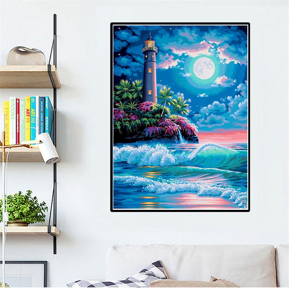 Алмазная вышивка Ночной Приморский Маяк Полный Алмаз Ручная Распродажа 3D Алмазная Картина Горный Хрусталь Картина Украшение Дома
