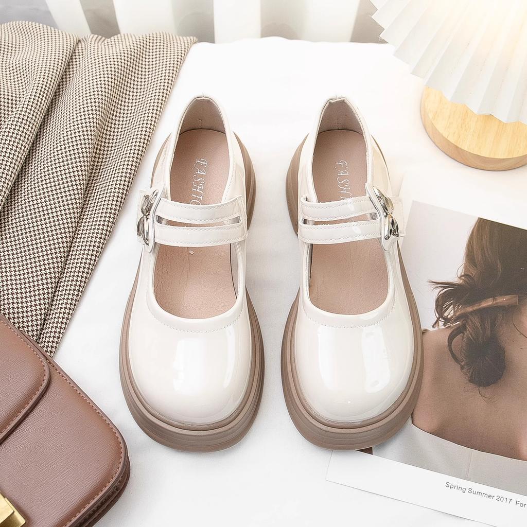 Round Head Small Leather Shoes Women's Summer Thin Velcro Single Shoes 2025 New French Retro with Skirt Platform Single Shoes