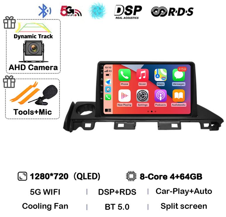 Android 14 Carplay Автомагнитола для Mazda 6 Atenza 3 2016 2017 2018 GPS 4G+WIFI Видеоплеер Мультимедиа Стерео Головное Устройство QLED