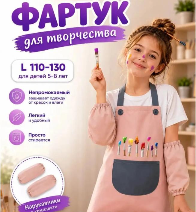 Детский фартук и набор для рисования с нарукавниками для творчества и поделок
