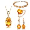 Simple Citrine Water Drop Pendant Necklace Oval Claw Set Hook Earrings Open-End Ring Flower Petal Inlaid Zircon Bracelet Jewelry Set for Elegant Women