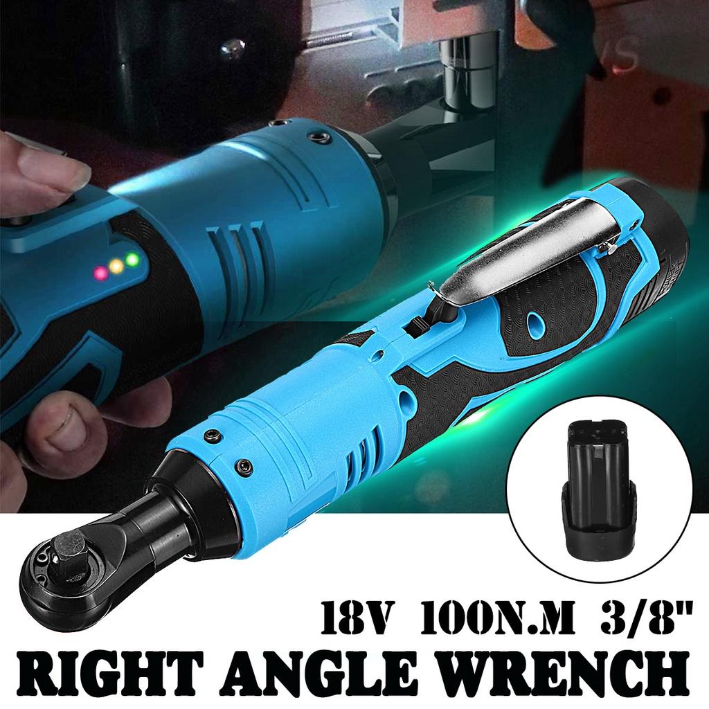 18 В 100 Н.м Аккумуляторный Беспроводной Электрический Гайковерт Угловой Гайковерт с 2 Аккумуляторами Зарядным Устройством Комплект Трещоточный Ключ Инструмент для Ремонта