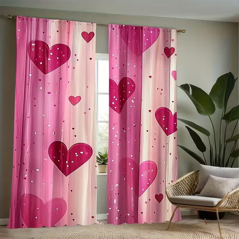 2 Pcs Pink heart print curtains,suitable for bedroom,living room kitchen decoration,home decoration,window decoration