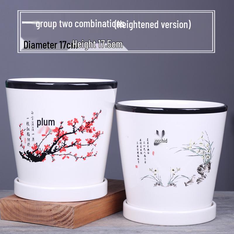 2025 Большой керамический цветочный горшок с поддоном для балкона и гостиной - Орхидея и Суккуленты в стиле альбома