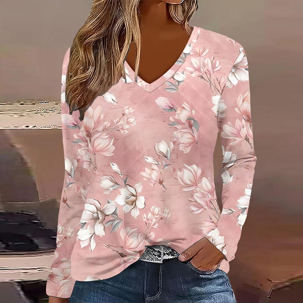 Summer New Fashion Women's Casual Long-sleeved Printed T-shirt