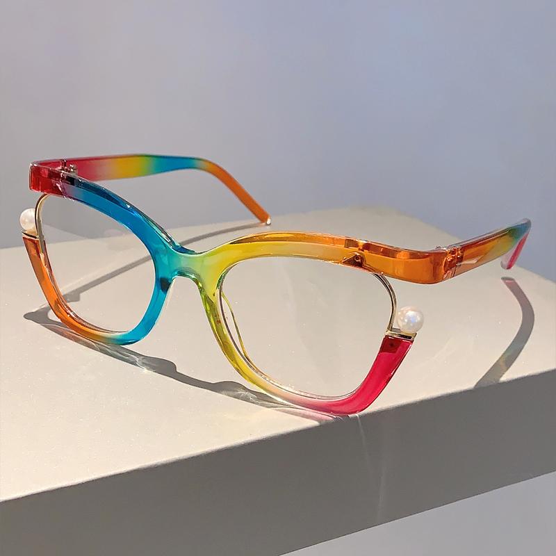 Женские очки «кошачий глаз» большого размера с жемчугом, стильные очки для блокировки синего света, модные многоцветные компьютерные очки