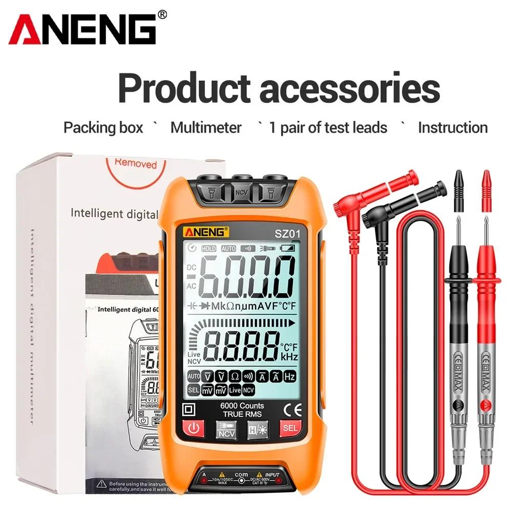 Portable Intelligent Digital Multimeter 6000 Count  ANENG SZ01 AC/DC Current Voltage Tester Electric Capacitance Meter Electrician Tools with Lights