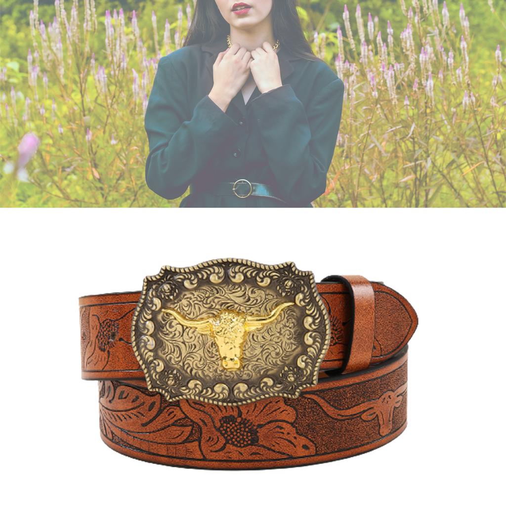 Vintage Western Belt Longhorn Bull Belt Buckle Belt Cowboy Belts For Men Western With Big Buckle Jeans Belt Leather Belt