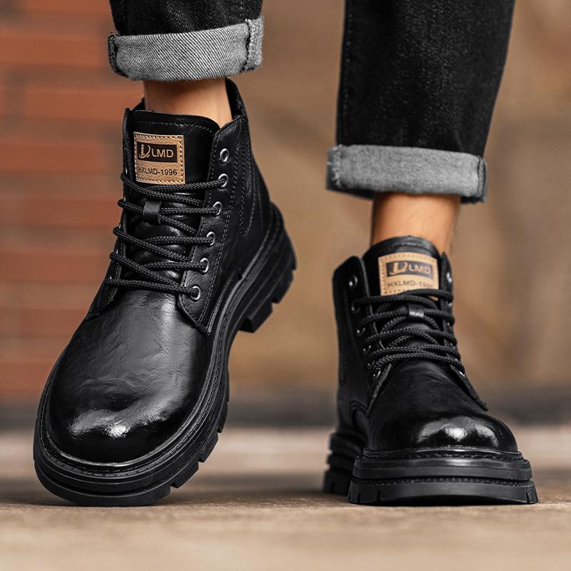 Осень и зима новая микрофибра кожа британский стиль мужские короткие ботинки модные и повседневные увеличивающие рост шнуровка холодные липкие ботинки Мартина мужские бо