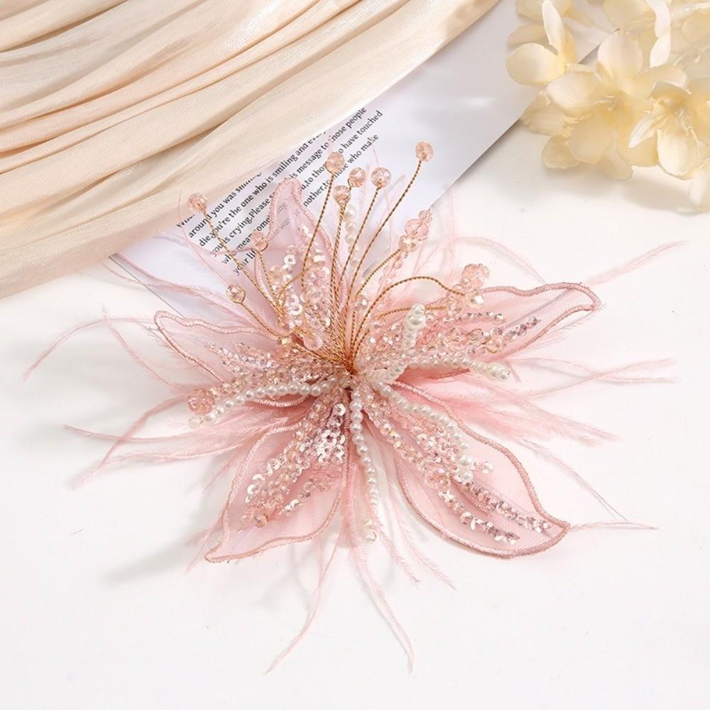 Винтажная Заколка для Волос с Блестками, Кружевом и Перьями, Сетчатая Заколка-Цветок с Бусинами, Аксессуар для Волос, Зажим на Край Головного Убора, Свадебный Головной Убор для Девушки/Женщины