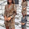 Women  Slim  Long Sleeve Leopard Printing V-Neck Bandage Irregular Dress