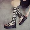 Summer New Chunky Sandal Boots for Women Luxury Genuine Open Toe Knee-high Pumps Gladistor Roman Style Ladies Sandalias De Mujer