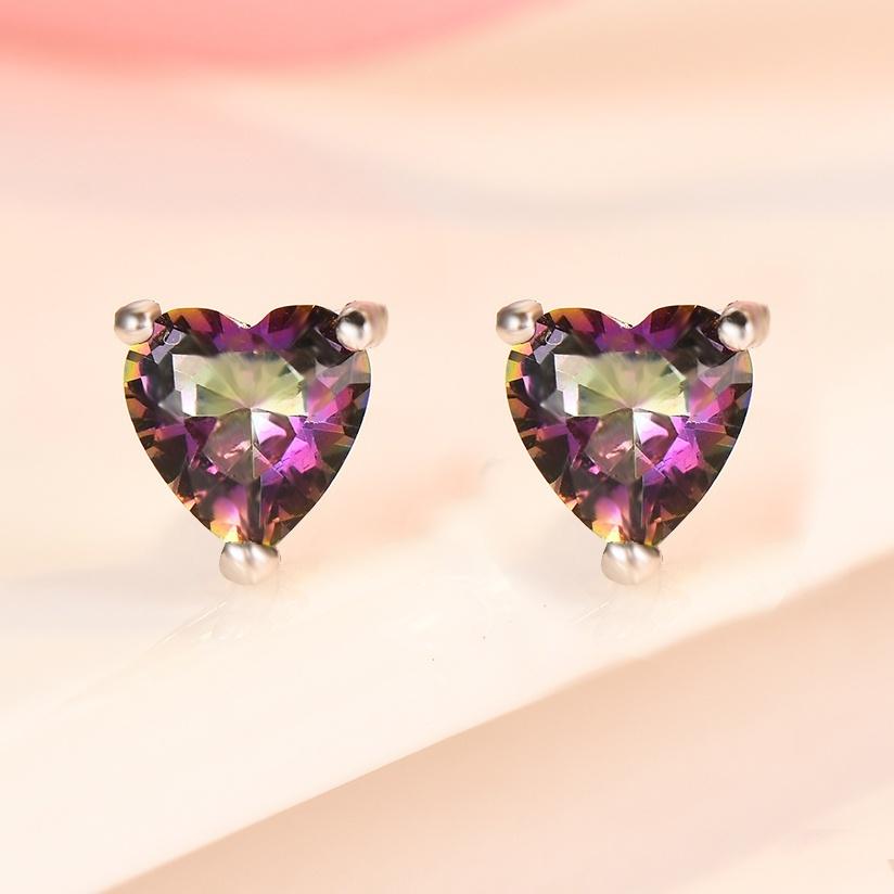 Мистический серебряный цвет Радужный топаз Серьги-гвоздики в форме сердца Свадебные украшения для женщин