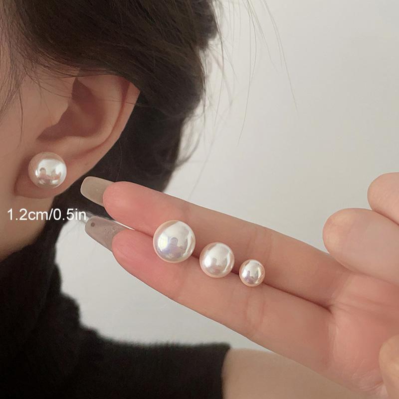 1 пара аксессуаров для ушей Элегантные женские серьги-пусеты из искусственного жемчуга Модные плоские серьги-пусеты для девочек