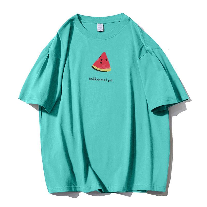 Shellsuning Cute Watermelon Printing T-shirts for Women Summer Oversized Cotton Casual Short Sleeve Basic Tees Female Harajuku All-match Tops