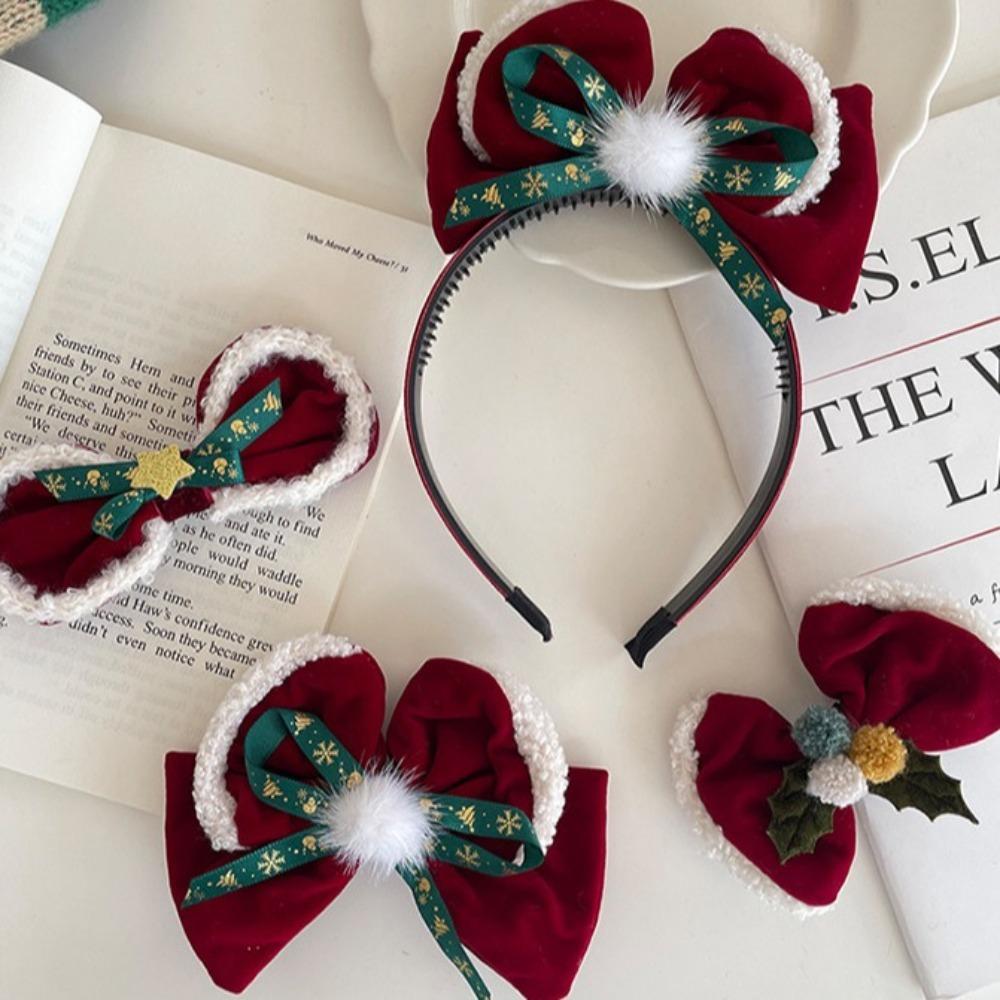 Cute Christmas Hair Hoop Xmas Plush Ball Hairpin Creative Christmas Barrettes Kids