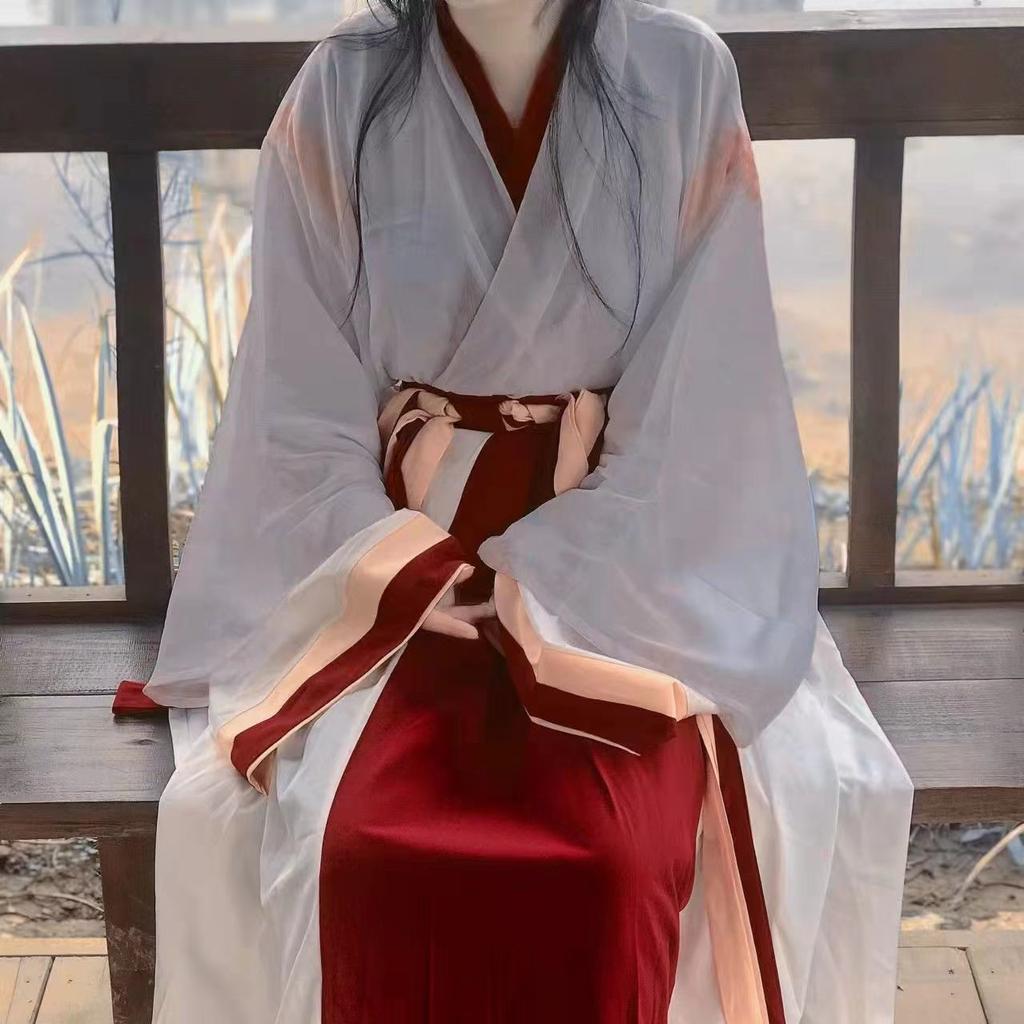 Женский костюм Hanfu в китайском стиле в стиле династий Вэй и Цзинь с перекрестным воротником и длиной до талии, комплект из 2 предметов