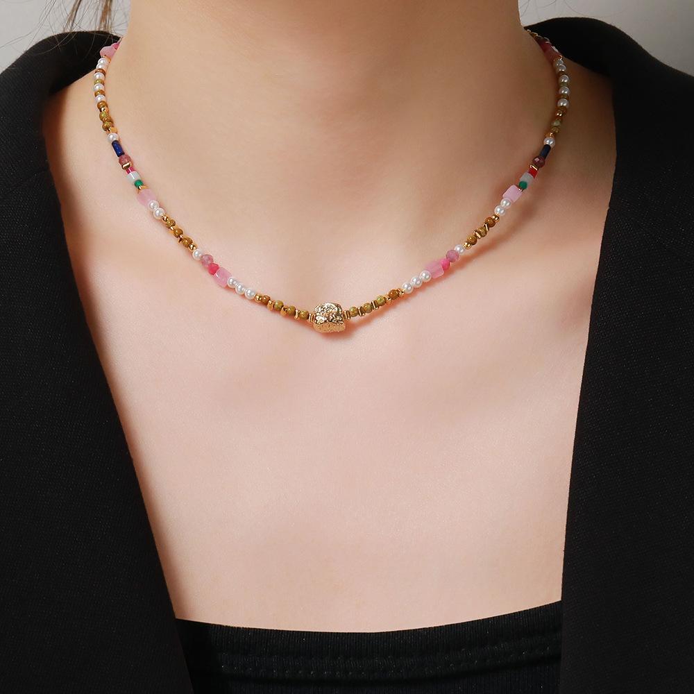 GEMCHIC Женское разноцветное ожерелье из натуральных камней с бусинами, неправильная геометрическая подвеска-цепочка ручной работы для летнего отдыха