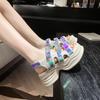Fashion Women Summer Platform Bling Sandals Breathable Wedges 9CM High Heels Ladies Crystal Beach Slippers Chunky Shoes Sandalias Mujer