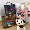 Vintage Leopard Print Collage Embroidery Canvas Women's Shoulder Bag Large Capacity Ladies Handbag Versatile Female Tote Bag